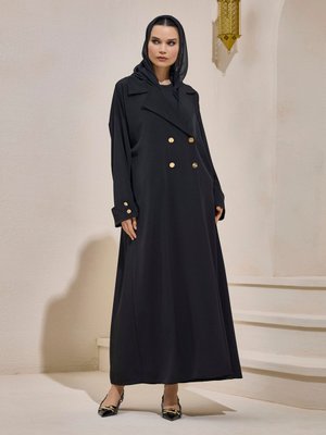 Siyah Crepe Trench Abaya