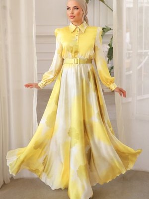 Asit Sual Desenli Saten Elbise