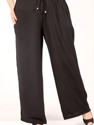 Siyah Büyük Beden Airobin Bol Paça Pantolon