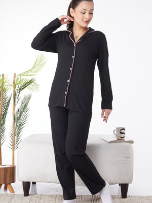 Sıyah Süprem Uzun Kollu Pijama Takımı Sıyah Süprem Uzun Kollu Pijama Takımı