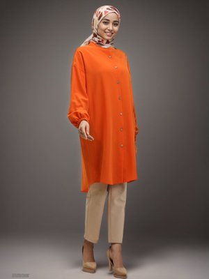 Turuncu Boydan Düğmeli Hakim Yaka Tunik Turuncu Boydan Düğmeli Hakim Yaka Tunik