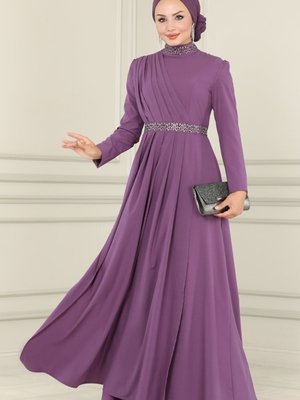 Lila Drapeli Krep Elbise