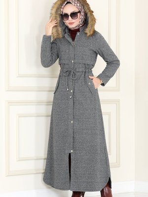 Gri Bolero Detaylı Kışlık Ferace Gri Bolero Detaylı Kışlık Ferace