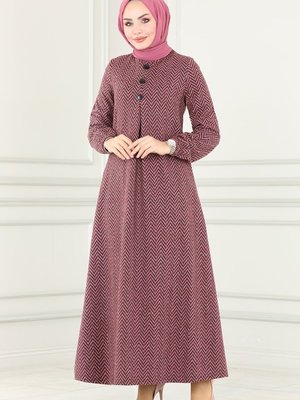 Bordo Düğme Detaylı Kışlık Elbise Bordo Düğme Detaylı Kışlık Elbise