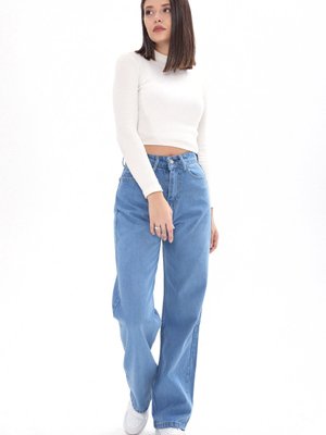 Mavı Wide Leg Yüksek Bel Kot Pantolon Mavı Wide Leg Yüksek Bel Kot Pantolon