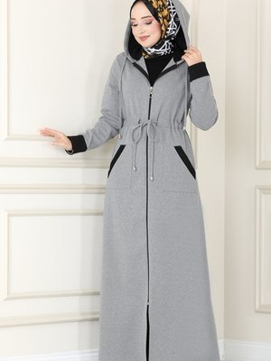 Açık Gri Beli Tünelli Kışlık Ferace Açık Gri Beli Tünelli Kışlık Ferace