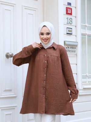 Kadın Tesettür Yazlık Yaka'lı Ve Önü Düğmeli Keten Kumaş Şık Tunik Salaş Gömlek Kadın Tesettür Yazlık Yaka'lı Ve Önü Düğmeli Keten Kumaş Şık Tunik Salaş Gömlek