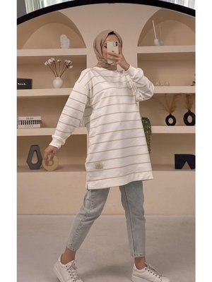 Pitaya Çizgili Oversize Taş Sweatshirt