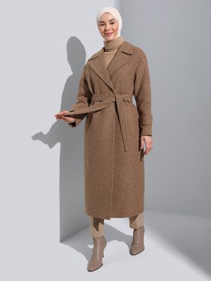 Camel Düşük Kol Balık Sırtı Oversize Kaban