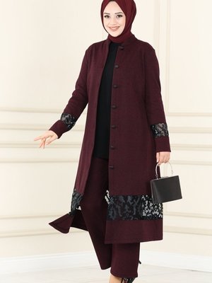Bordo Yakma Detaylı Kışlık Takım Bordo Yakma Detaylı Kışlık Takım