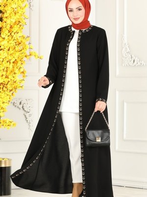 Siyah Taş İşlemeli Petek Ferace