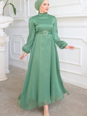 Mint Kemerli Janjan Abiye Elbise