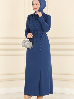 İndigo Aksesuar Düğmeli Kalem Elbise