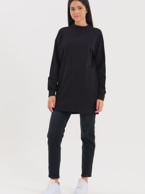 Siyah Bisiklet Yaka Kol Detaylı Basic Örme Sweatshirt Siyah Bisiklet Yaka Kol Detaylı Basic Örme Sweatshirt