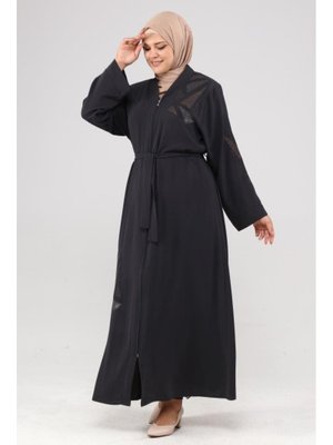 Abaya Antrasit Nakışlı Taşlı Yazlık Ferace
