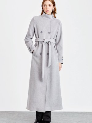 Kruvaze Kaşe Manto Gri