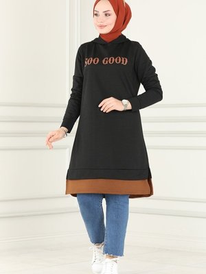 Siyah & Taba Yazı Detaylı Spor Tunik Siyah & Taba Yazı Detaylı Spor Tunik