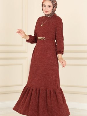 Kiremit Zincir Kemerli Selanik Elbise