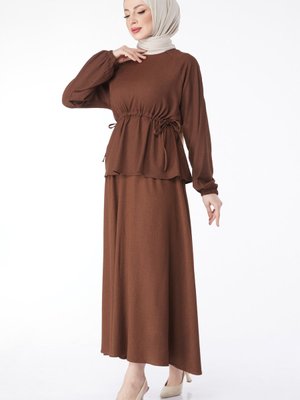 Kahve Belden Büzgülü İkili Takım