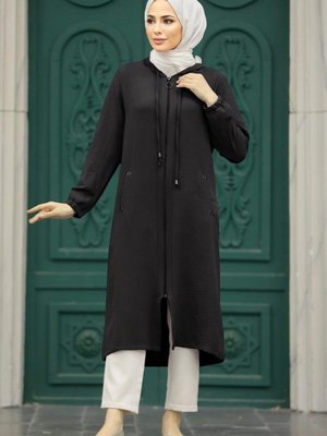 Kapüşonlu Siyah Kap