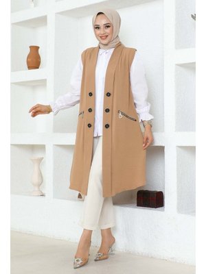 Bej Büyük Beden Ayrobin Yelek Bej Büyük Beden Ayrobin Yelek