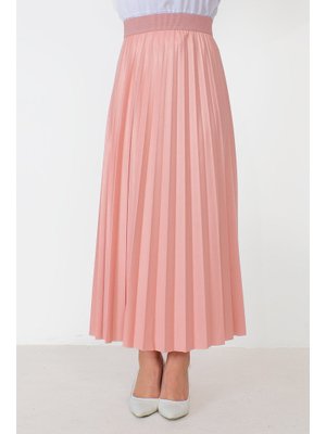 Pembe Deri Görünümlü Pileli Etek Pembe Deri Görünümlü Pileli Etek