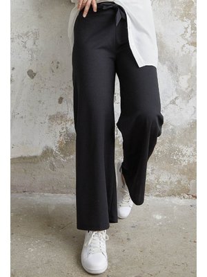Siyah Beli Kuşaklı Bol Scuba Pantolon Siyah Beli Kuşaklı Bol Scuba Pantolon