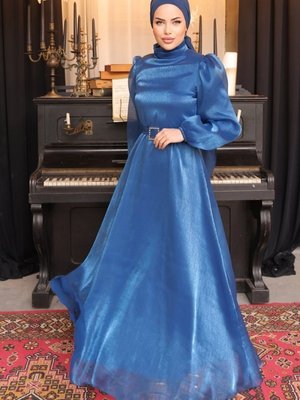 Mavi Kemerli Janjan Abiye Elbise Mavi Kemerli Janjan Abiye Elbise