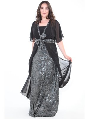 Büyük Beden Antrasit Uzun Abiye Elbise