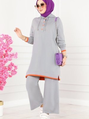 Gri Çıtçıt Detaylı Spor Takım