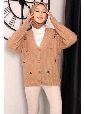 Bisküvi Çiçek Desenli Hırka