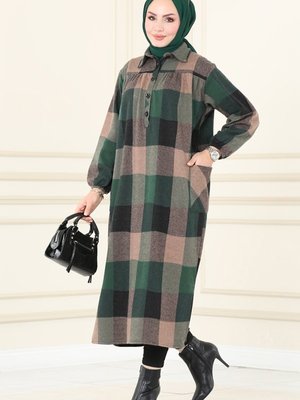 Zümrüt Cep Detaylı Ekose Tunik Zümrüt Cep Detaylı Ekose Tunik