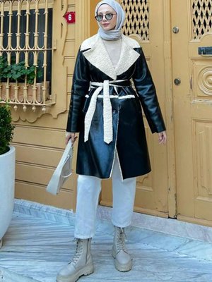 Siyah Uzun Deri Içi Kürklü Kaban