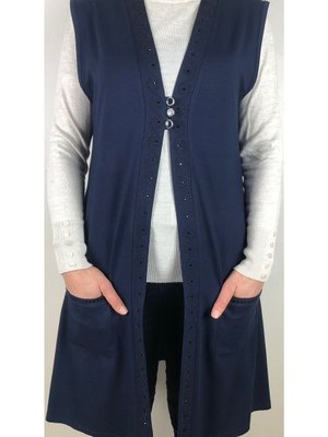 Günlük Uzun Lacivert Penye Yelek