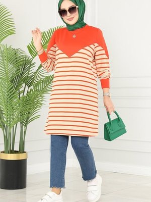Oranj Çizgili Spor Tunik