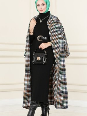 Saks & Hardal Kazayağı Desenli Ferace Saks & Hardal Kazayağı Desenli Ferace