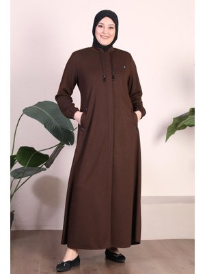 Kahverengi Buyuk Beden Uzun Kislik Tam Boy Kadin Pardesu