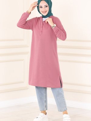 Gül Kurusu Düğme Detaylı Spor Tunik Gül Kurusu Düğme Detaylı Spor Tunik