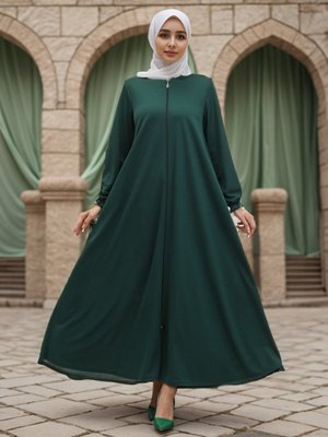 Zümrüt Yeşili Fermuarlı Mevlana Ferace Zümrüt Yeşili Fermuarlı Mevlana Ferace