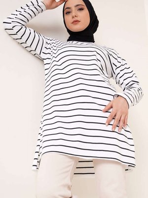 Modest Yazlık İnce Yan Çizgili Tunik