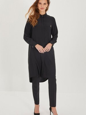 Gizli Düğme Detaylı Tunik Siyah T