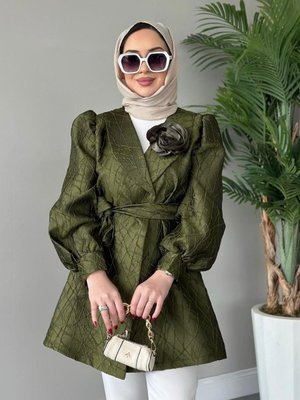 Yakası Güllü Ceket Haki Yakası Güllü Ceket Haki