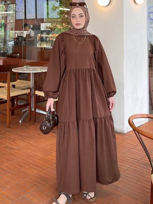 Balon Kol Katlı Yazlık Elbise Balon Kol Katlı Yazlık Elbise