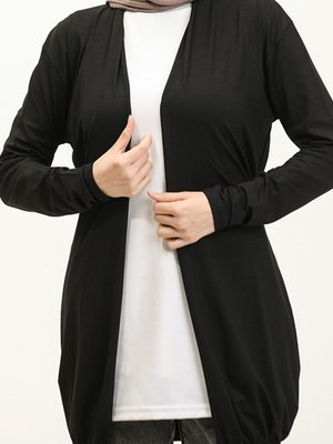 Kuşaklı Viskon Lastikli Spor Ceket Hırka