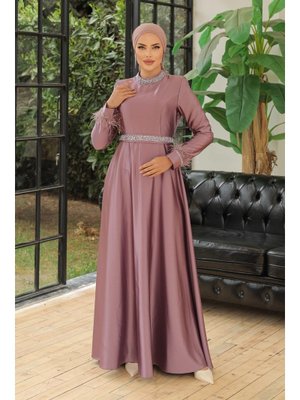 Lila Verana Saten Abiye Elbise