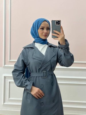 Kol Ve Omuz Detaylı Trençkot Gri