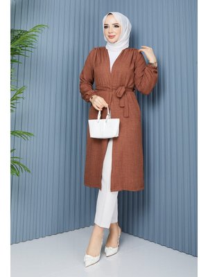 Kahverengi Kol Lastikli Bel Büzgü Detaylı Kap Kahverengi Kol Lastikli Bel Büzgü Detaylı Kap