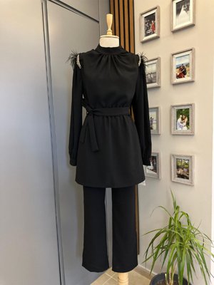 Sırt Fermuarlı 2'li Krep Kumaş Takım