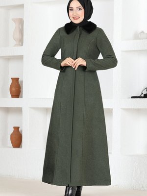 Kürklü Kaşe Kaban Haki