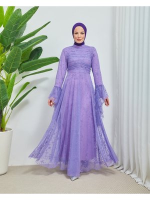 Yıldız Desen Kolları Asimetrik Tesetür Abiye Elbise